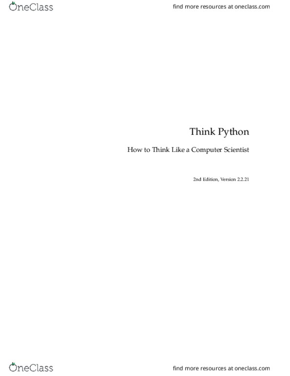 CISC 121 Chapter All chapters: thinkpython2 thumbnail